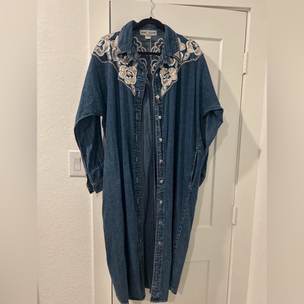 Embroidered Denim Shirt Dress